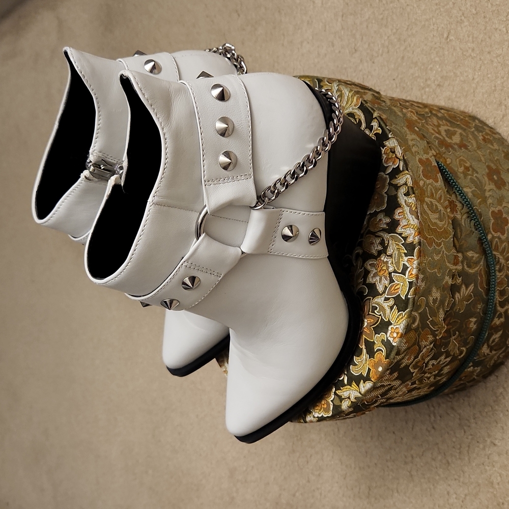 Studded White Ankle Boots